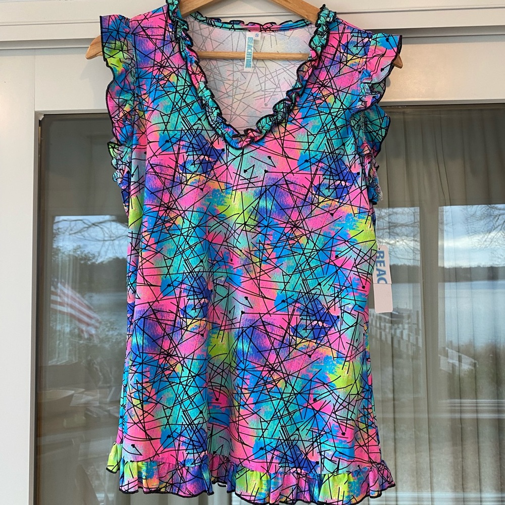NWT Beachtime UPF50+ Abstract Ruffle Top